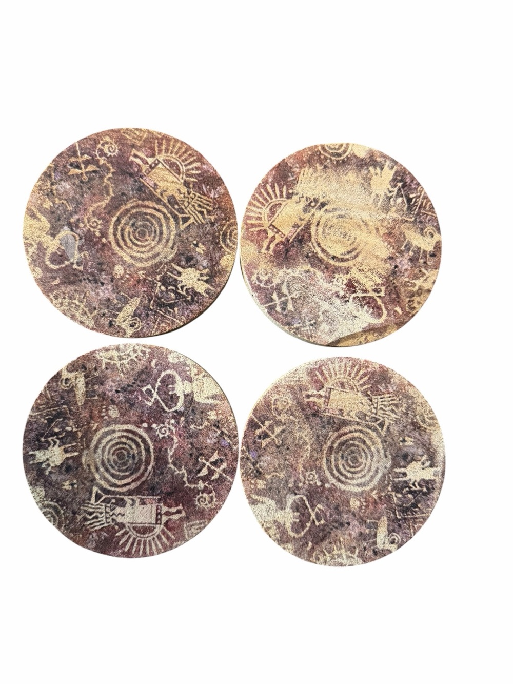 Thirsty stone Drink Coasters Bar Set of 4 Southwest Native American Design 4"